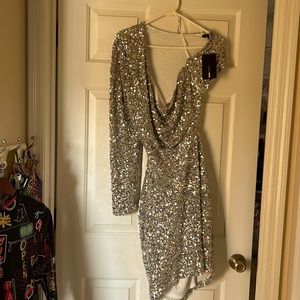 Fashion Nova Silver Sequin Dress